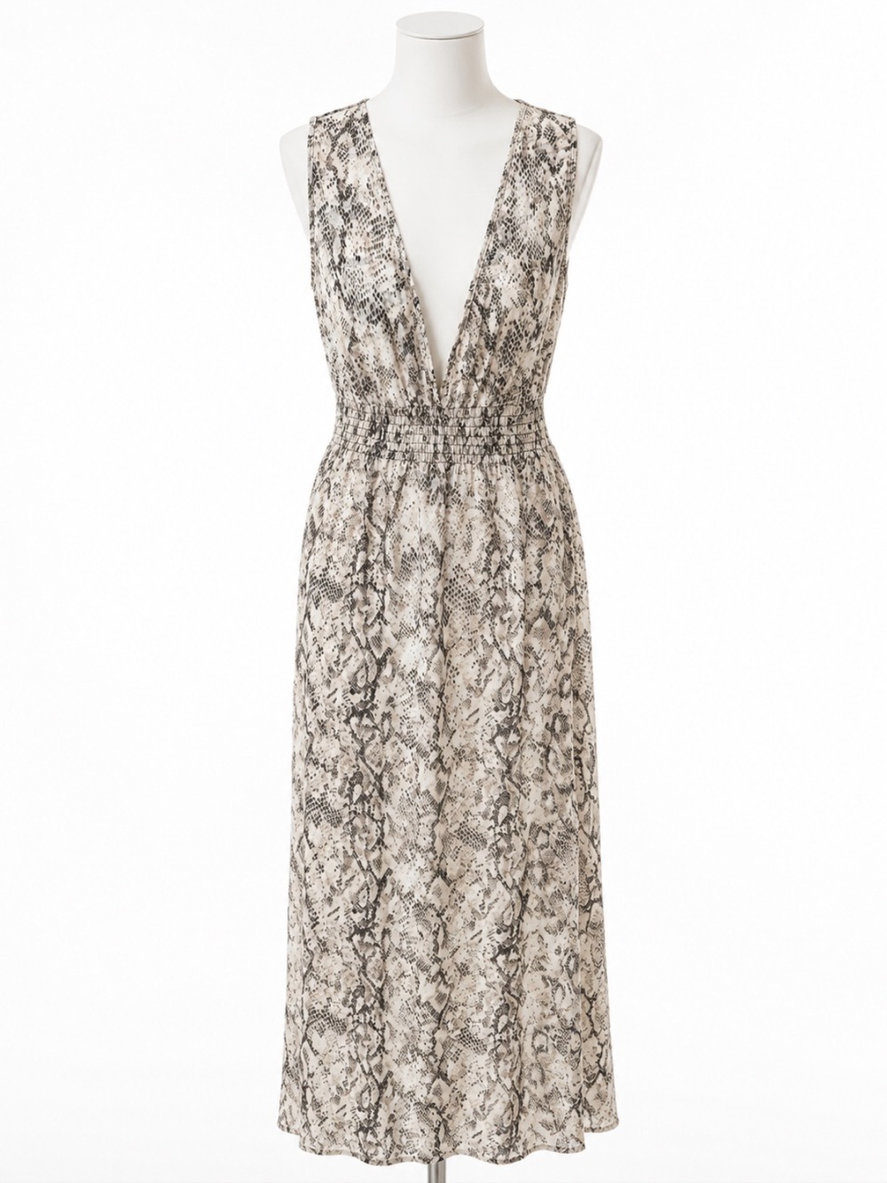 NWT BCBGMAXAZRIA Snakeskin Print Smocked Midi Dress M